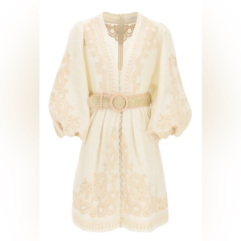 Zimmermann Estelle Embroidered Long‎ Balloon Sleeve Linen Dress Bohemian Fairy - Picture 7 of 8